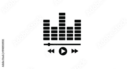 Black equalizer graphic with play button and controls a modern silhouette