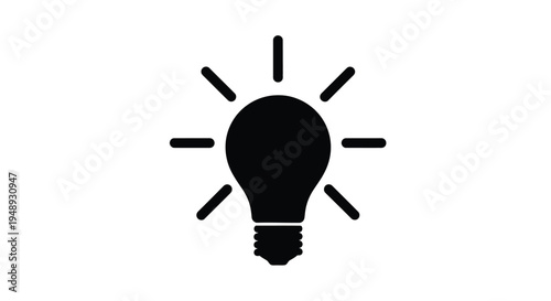 A black silhouette of a lightbulb with radiating lines above it silhouette