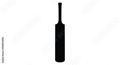 A stark black silhouette of a cricket bat against a white background