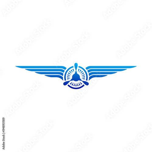 Propeller wing logo of design with airplane element for travel agency, elegant