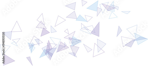 Vector image of Abstract vector background with scattered transparent light blue and purple geometric triangles creating a modern, dynamic pattern isolated on Transparent Background