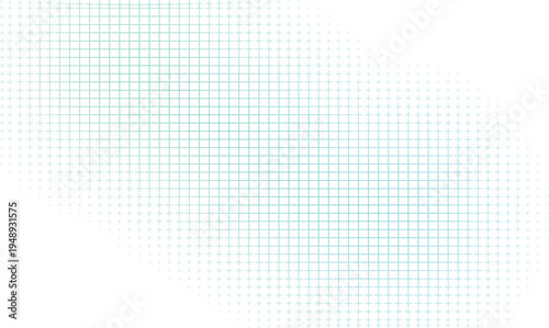 Vector image of Subtle light blue and white halftone grid pattern vector background with fading gradient effect, ideal for modern digital design, web banners