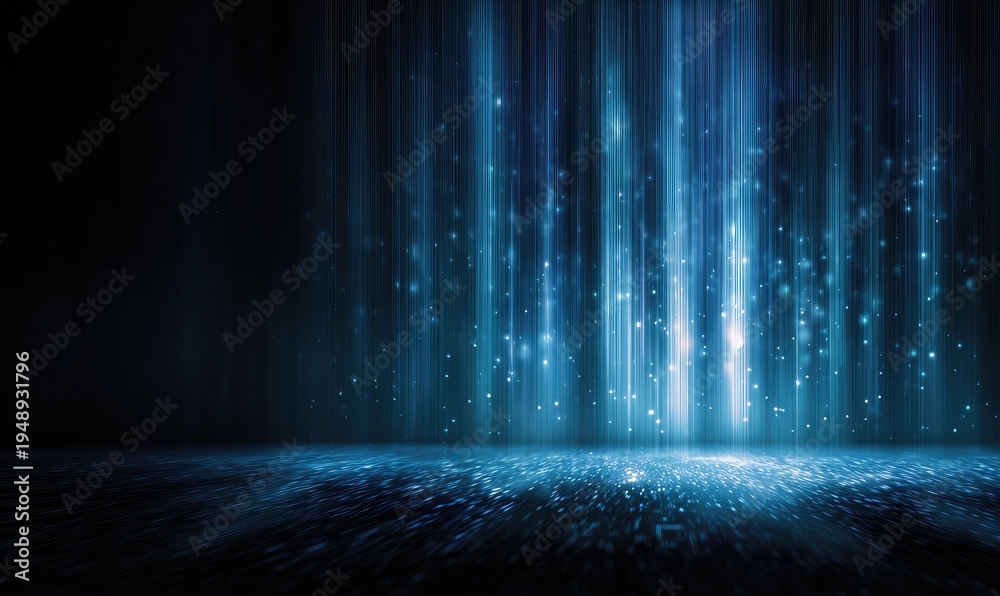 Obraz premium Ethereal blue light streams cascade onto a shimmering, textured floor