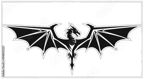 Black dragon decal with outstretched wings on white background