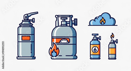 Gas Cylinder Safety - A Collection of Flammable Gas Container Illustrations.