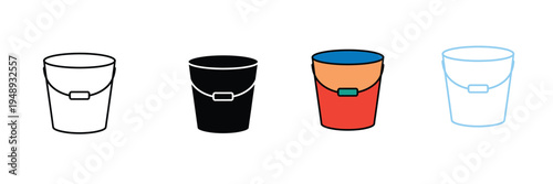 Plastic Bucket Icon for Household Cleaning, Gardening Work, and Water Container Equipment. Symbol Vector Illustration.