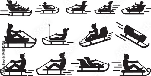 Sledding and tubing winter sports silhouettes in motion graphics