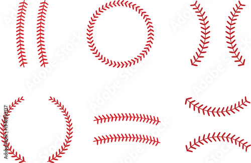 Photography Baseball Stitch Seam Set Red Baseball Laces Vector