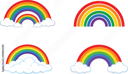 Rainbow With Clouds Colorful Weather Icon Set Vector