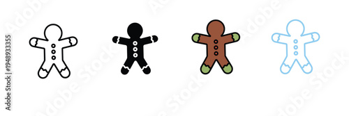 Christmas Gingerbread Man Cookie Icon for Holiday Celebration, Winter Dessert, and Festive Decoration. Symbol Vector Illustration.
