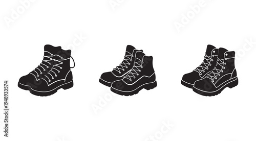 Blackhikingbootsiconsindifferentpositions  setofhikingboots  hikingbootsicons  bootsicons  differenthikingboots  hikingboots  boots