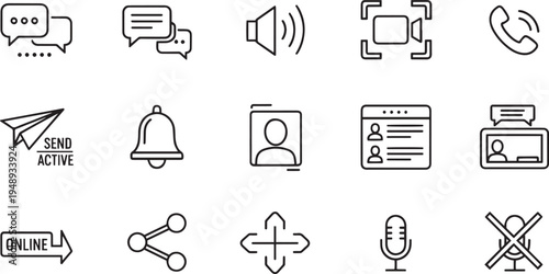 Communication and Video Conferencing Icon Set for Online Meetings Virtual Chat Messenger and Digital Social Networking