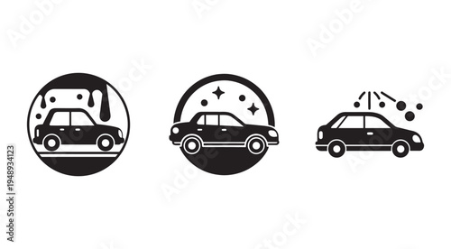 Car wash and clean icons with soap and water splashes and stars  car care and maintenance symbols