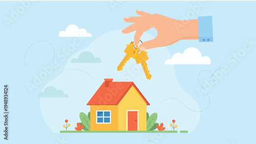 Hand Giving House Keys Real Estate Vector Illustration