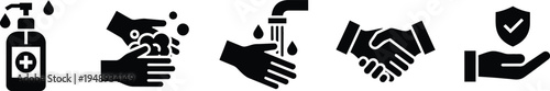 Hand Hygiene Icons Set Sanitizer Hand Wash and Safety Vector