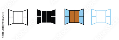 Open Window Frame Icon for Architecture Design, Interior Home Decor, and Real Estate Property. Symbol Vector Illustration.