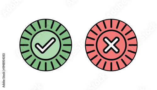  Yes and No Icons – Red and Green Check and Cross Set