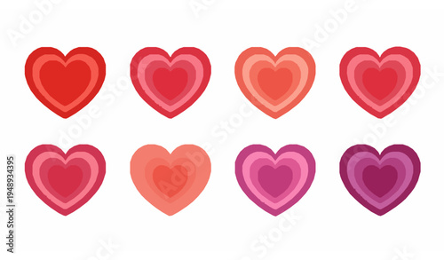 Layered paper cut heart icons colorful love and romance symbol vector set