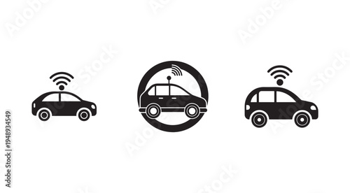 Connected car technology icons with wireless signals  smart vehicle symbols for infographic  transportation and communication concept