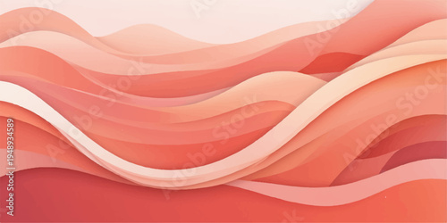 Abstract red wavy background with flowing pink silk texture and soft satin curves creates a light vector illustration for an elegant wallpaper design