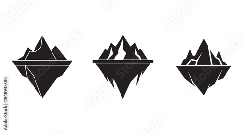 Iceberg silhouettes with different shapes and sizes on white background  floating icebergs