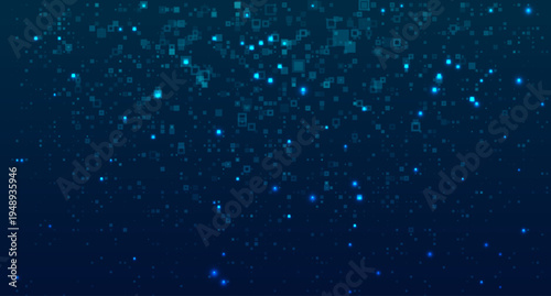 Digital blue technology background with pixel matrix, glowing grid patterns, and abstract geometric elements for modern tech designs.