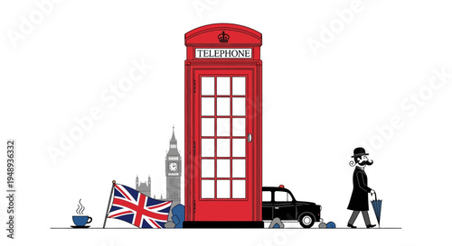 Classic London scene with red telephone booth and Big Ben