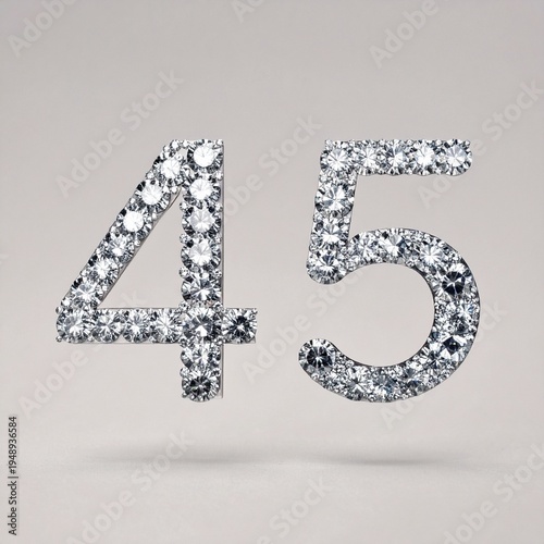 Number 45 made out of small diamonds on a neutral solid background