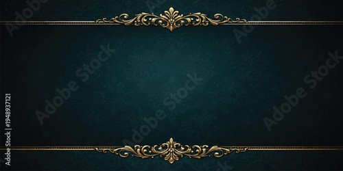 Ornate vintage invitation card design featuring a luxury golden floral frame with antique victorian swirls and art deco ornaments on a classic black vector background