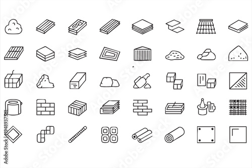 Construction Industry Material Icon Collection for Engineering Projects