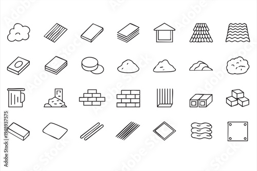 Construction Materials and Building Supplies Line Icon Set for Architecture