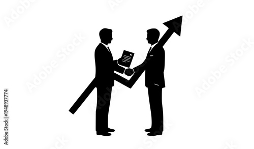 Two businessmen shaking hands with growth graph concept of successful partnership