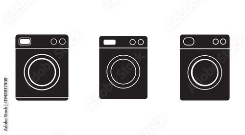 Set of washing machine icons in different styles and shapes  household appliances