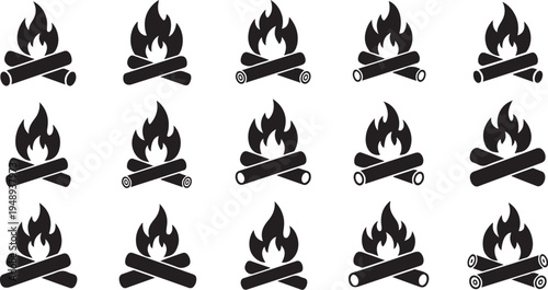 Campfire icons on white background in repeating pattern design