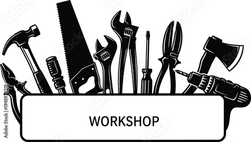 Workshop toolbox with various hand tools