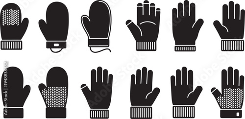 Collection of black gloves in various styles and positions