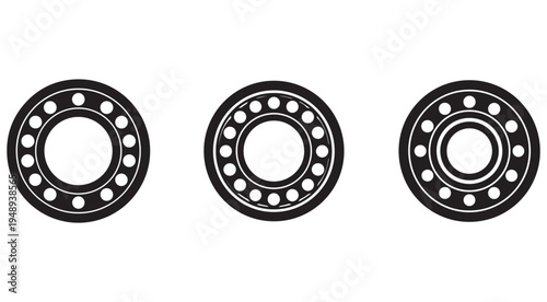 Three ball bearings in a row on white background for industrial or mechanical concepts  bearings for machines