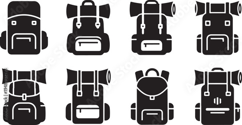 Collection of various backpacks and school bags icons set