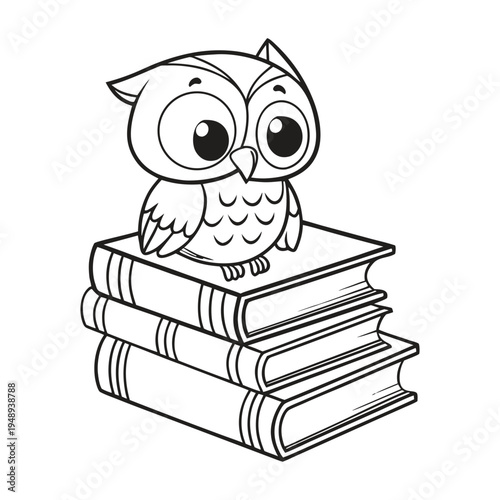 Adorable Owl On Book Stack Kids Coloring Page