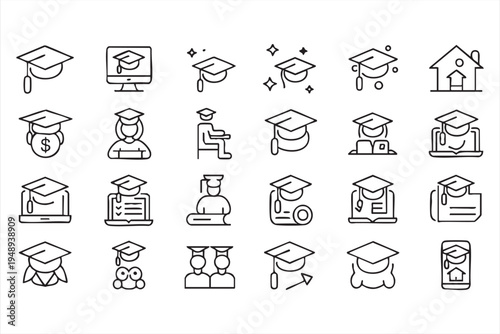 Online learning and university education vector line icons including diploma scholarship and study symbols