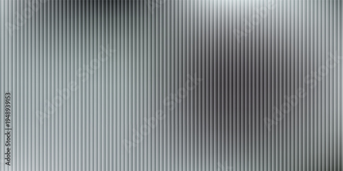 Acrylic satin corrugated glass texture light gray background. Blurred soft ribbed transparent striped door window overlay. Metal silver reeded polycarbonate sheet. Abstract vertical gradient pattern