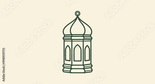 Elegant line art illustration of a traditional Middle Eastern lantern, symbolizing cultural festivities and warm illuminated evenings