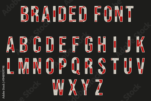 Braided Material Font design isolated black. Vector illustration of Braided texture alphabet collection. Set of craft Braided effect letters for retro Font. EPS 10 