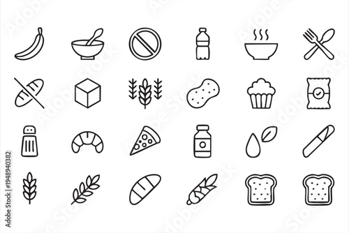 Restaurant Menu and Grocery Store Food Line Icons Collection