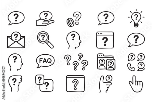 User Assistance and Help Support Outline Icons with Question Marks