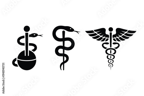 Medical Snake Vector Icon – Caduceus Logo