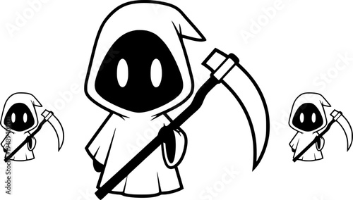 Cute Cartoon Grim Reaper Character - Spooky Halloween Mascot with Scythe Vector Illustration
