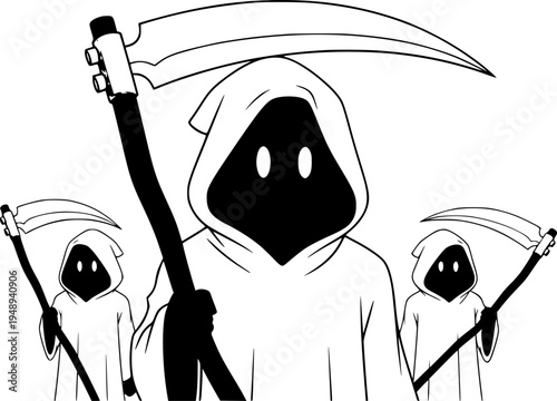 Cute Cartoon Grim Reaper Character - Spooky Halloween Mascot with Scythe Vector Illustration