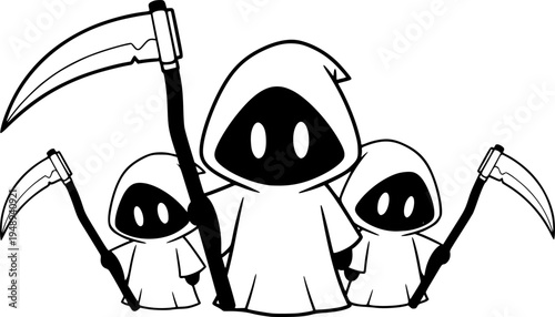 Cute Cartoon Grim Reaper Character - Spooky Halloween Mascot with Scythe Vector Illustration