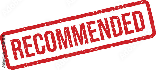 A bold red rectangular rubber stamp features the word Recommended on a clean isolated white background